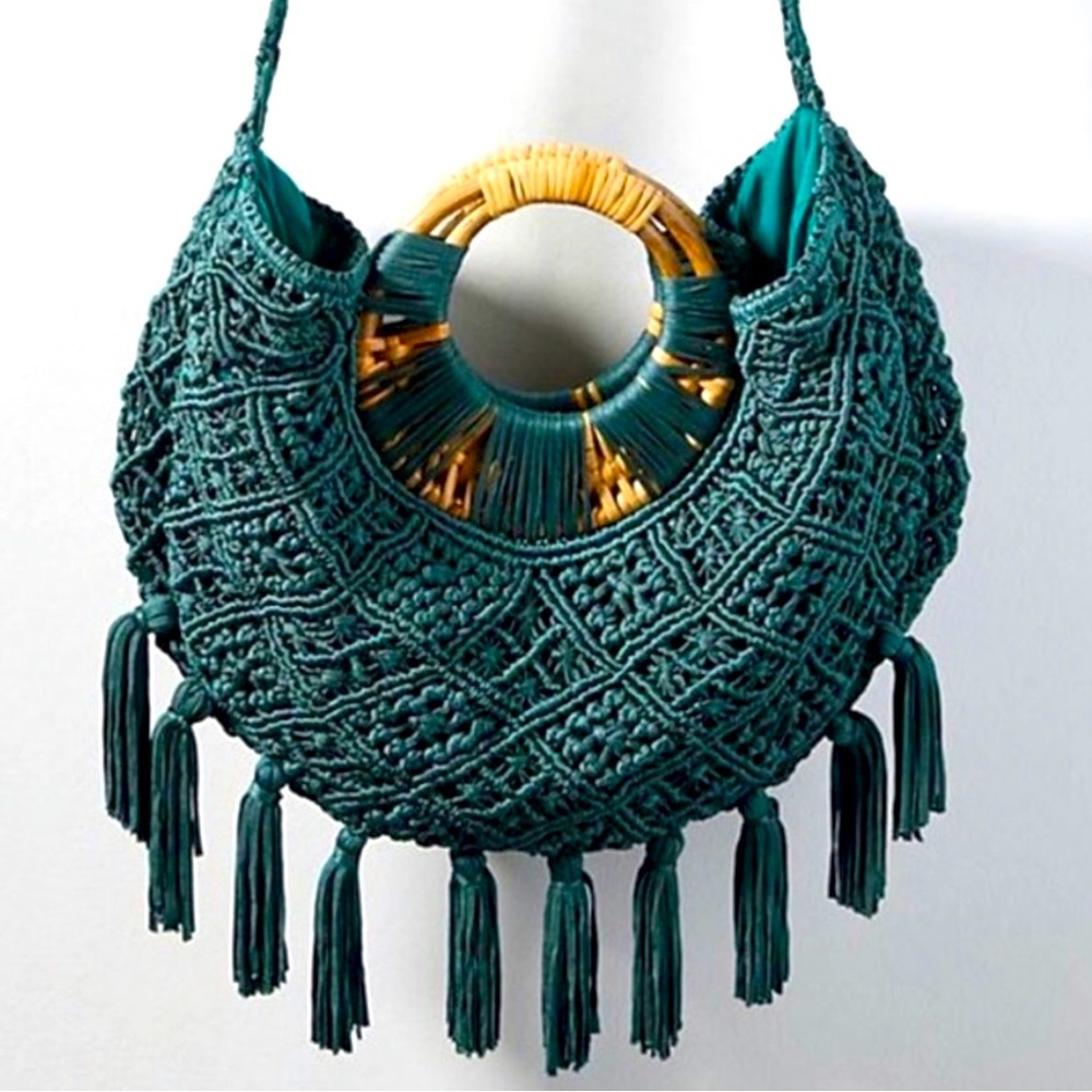 NWT Anthropologie Cleobella Buenos Macrame Knit Bamboo Handles Crossbody Bag​​